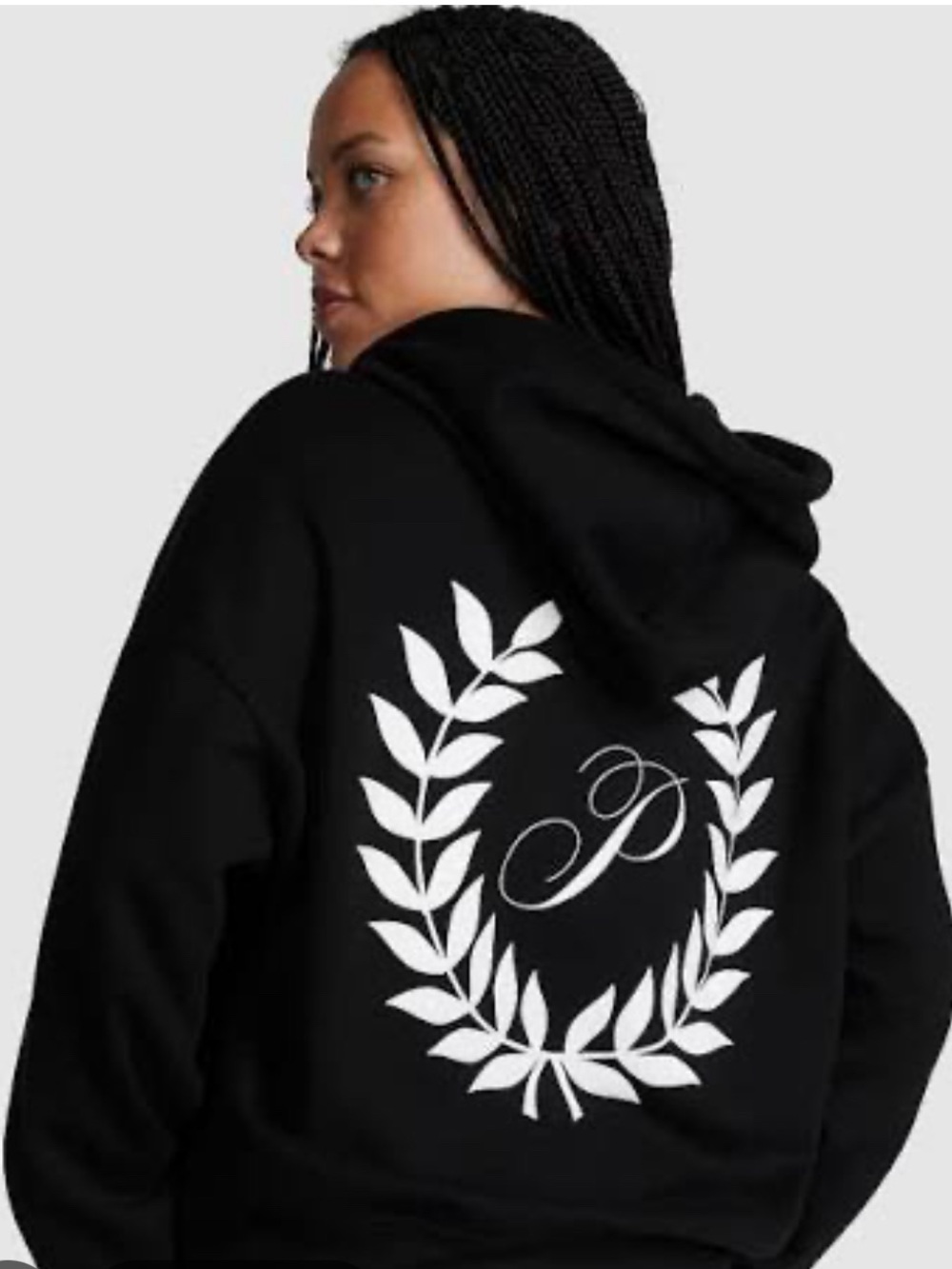 PINK Victoria's Secret Black Hoodie with White Laurel Back Print